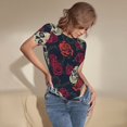 thumbnail image 3 of Disketp Roses Skulls for Women's Short-Sleeved Onesie Fit Top T-Shirt Round Neck Basic Casual T-shirt Bodysuits-Small, 3 of 7