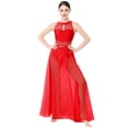 thumbnail image 5 of IBTOM CASTLE Women Lyrical Dance Dress Lace Sleeveless Leotard Sheer Flowy Long Wrap Skirt 2pcs Outfit XS Red, 5 of 8