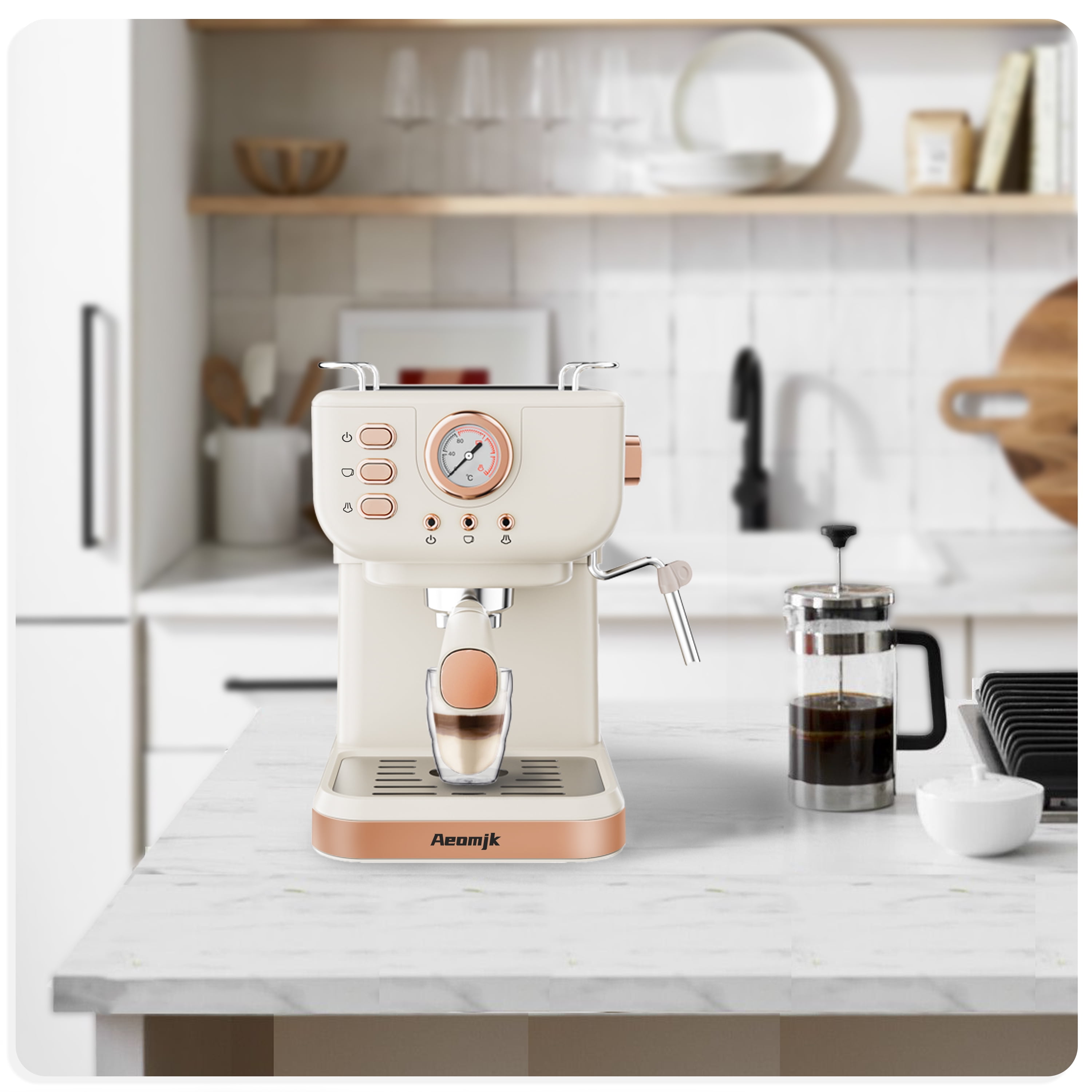 Aeomjk エスプレッソマシン ホワイト AEOMJK semi-automatic espresso machine, one-button operation