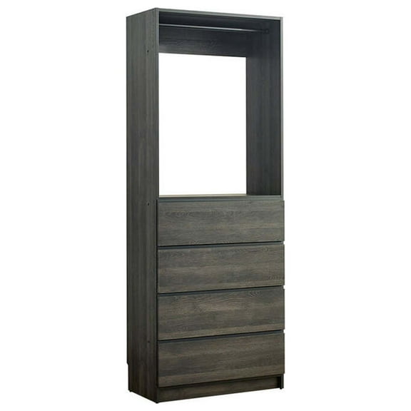 Prosper 32" Gray Wood Walk-in Closet with Four Drawers