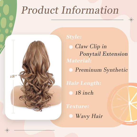 WEIF-Ponytail Extension, 18 Inch Long Pony tails Hair Extensions for Women Wavy Curly Claw Clip Ponytail Fluffy Natural Fake Pony tail Hair Pieces for Women (Light Brown With Golden Highlights, 18