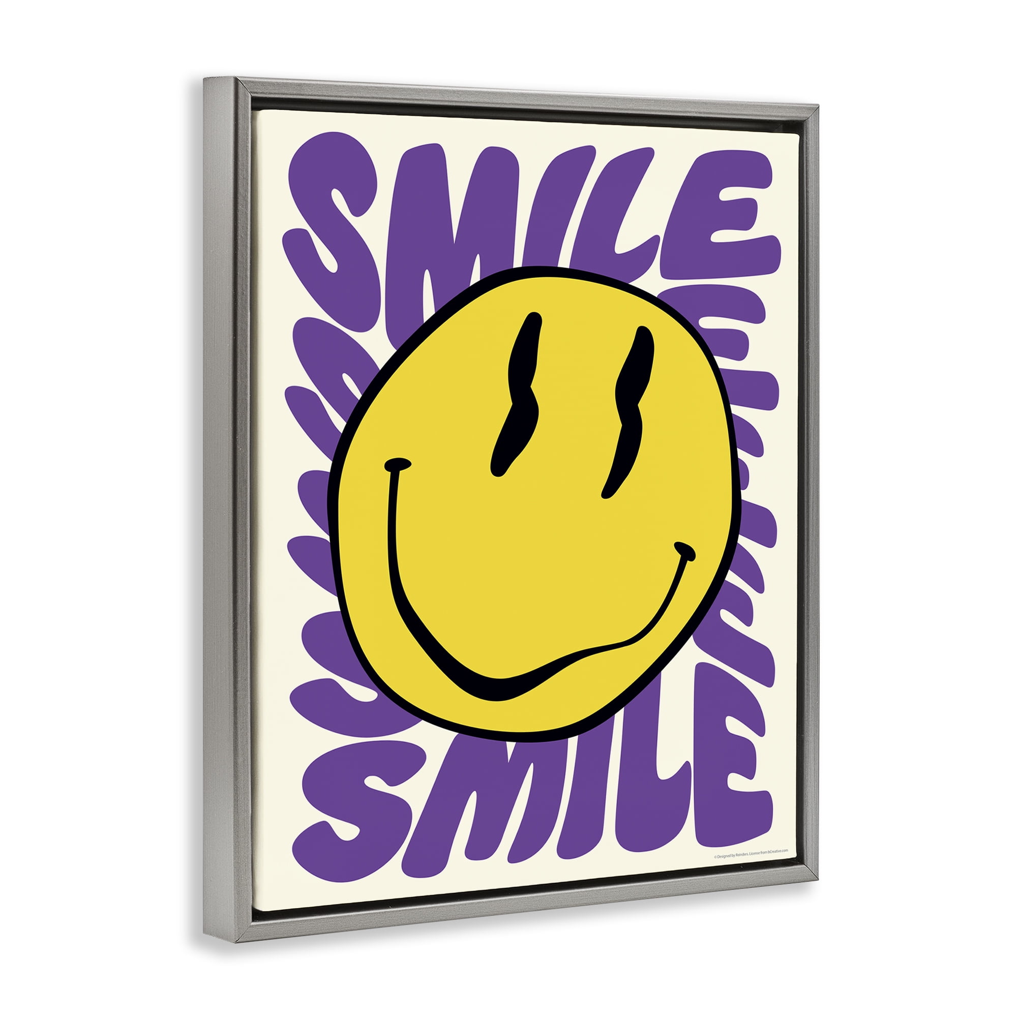 Stupell Industries Groovy Smile Typography Abstract Painting Gray Floater Framed Canvas Art Print Wall Art, 17 x 21