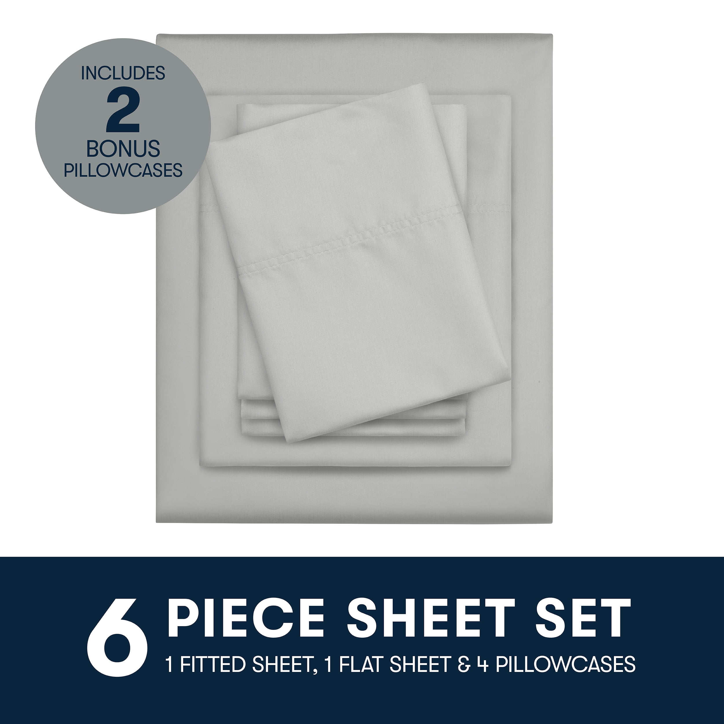 Serta 6-Piece 800 Thread Count Gray Cotton Rich Adult Bed Sheet Set, Queen - Deep Pocket