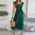 thumbnail image 6 of Riforla 2024 Summer Solid Color Waist Square Neck A Line Long Skirt with Hems Peephole Dresses for Women Green M, 6 of 9