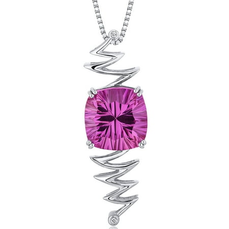 Peora 10.00 Carat T.G.W. Cushion Cut Created Pink Sapphire Rhodium over Sterling Silver Pendant, 18
