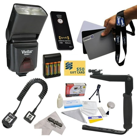 Kit for Nikon D90 D5300 D3200 D3300 D7000 D7100 D300S D3 & D3X DSLR Includes Vivitar DF-293 TTL LCD Bounce Zoom Flash With LCD Display, Flash Bracket, Sync Cord, AA Batteries & Charger, $50 Gift (Best Dslr Flash Bracket)