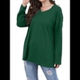 thumbnail image 3 of Blusas de Mujer de Larga con Cuello en V, Túnicas Casuales, Camisas Básicas, Blusas Holgadas Verde M, 3 of 7