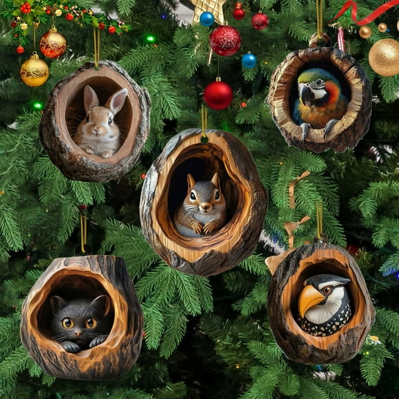 Christmas Tree Ornaments 2D Animal Acrylic Decorations with Forest Wildlife Print for Holiday Decor Rustic Style Gift Ready Hanging Pendants Souvenir Hot Savings & Everyday Bargains