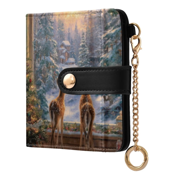 Qxltty Cute Deer Ladies Wallet Rfid Slim Thin Compact Credit Card Women Wallet Zipper Coin Pocket and ID Window for Female Gifts