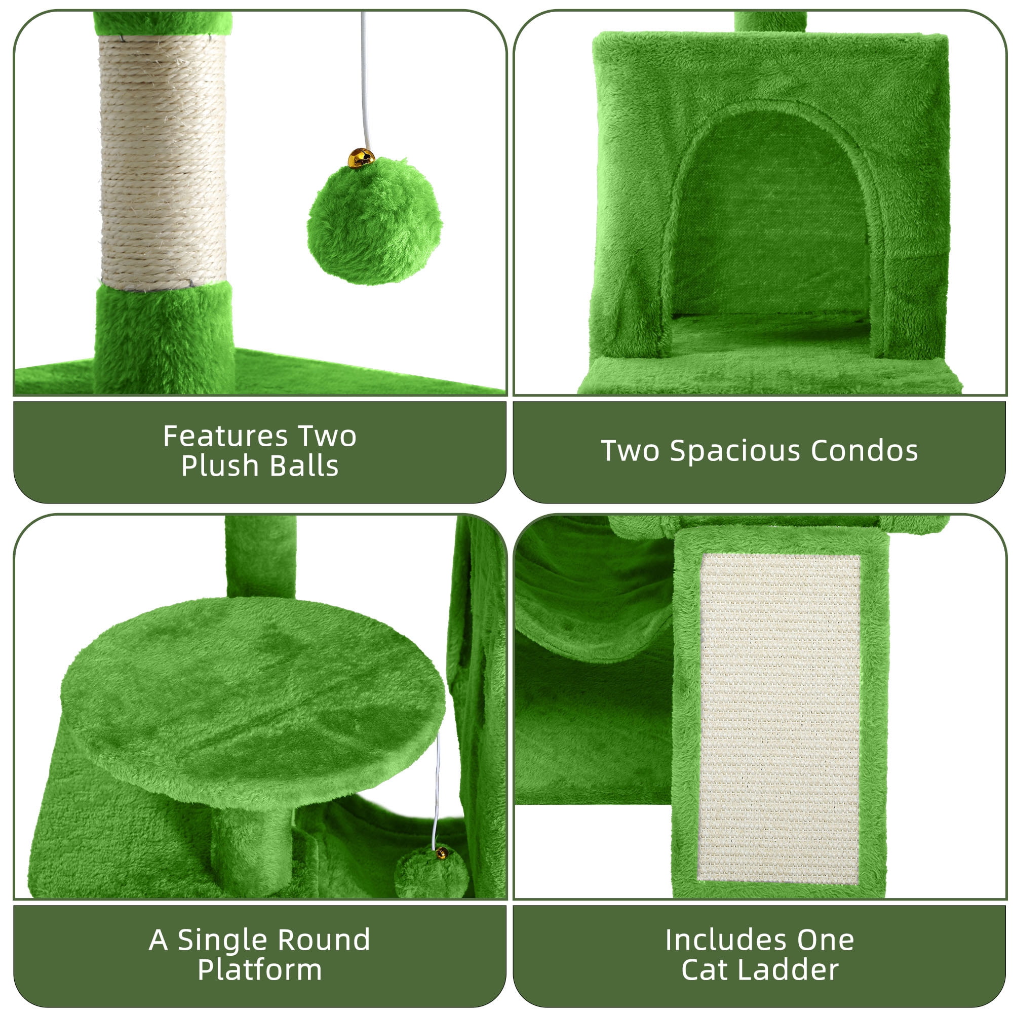 Uforic Cat Tree Tower 54" Multi-Level Cat Condo with  Scratching Posts&Hammock, for indoor Small Cats, Green