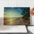 thumbnail image 2 of Tropical Cutting Board, Palm Trees on Tropical Beach Sunrise Morning View Panoramic Nature Picture, Decorative Tempered Glass Cutting and Serving Board, Small Size, Blue Yellow Brown, by Ambesonne, 2 of 5
