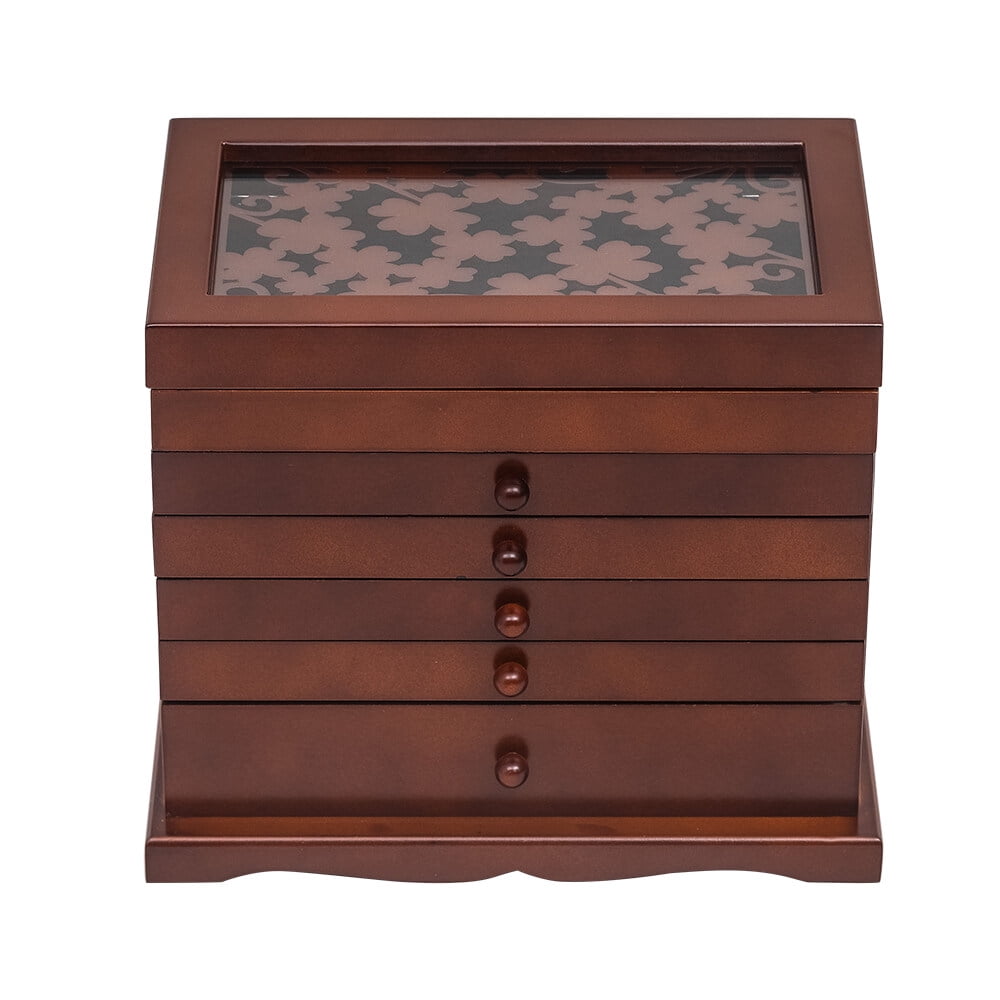 Kepooman Jewelry Organizer Small Jewelry 6 Layers Case with 5 Drawers for Women & Girls, Brown Kepooman Jewelry Organizer Small Jewelry 6 Layers Case with 5 Drawers for Women & Girls, Brown