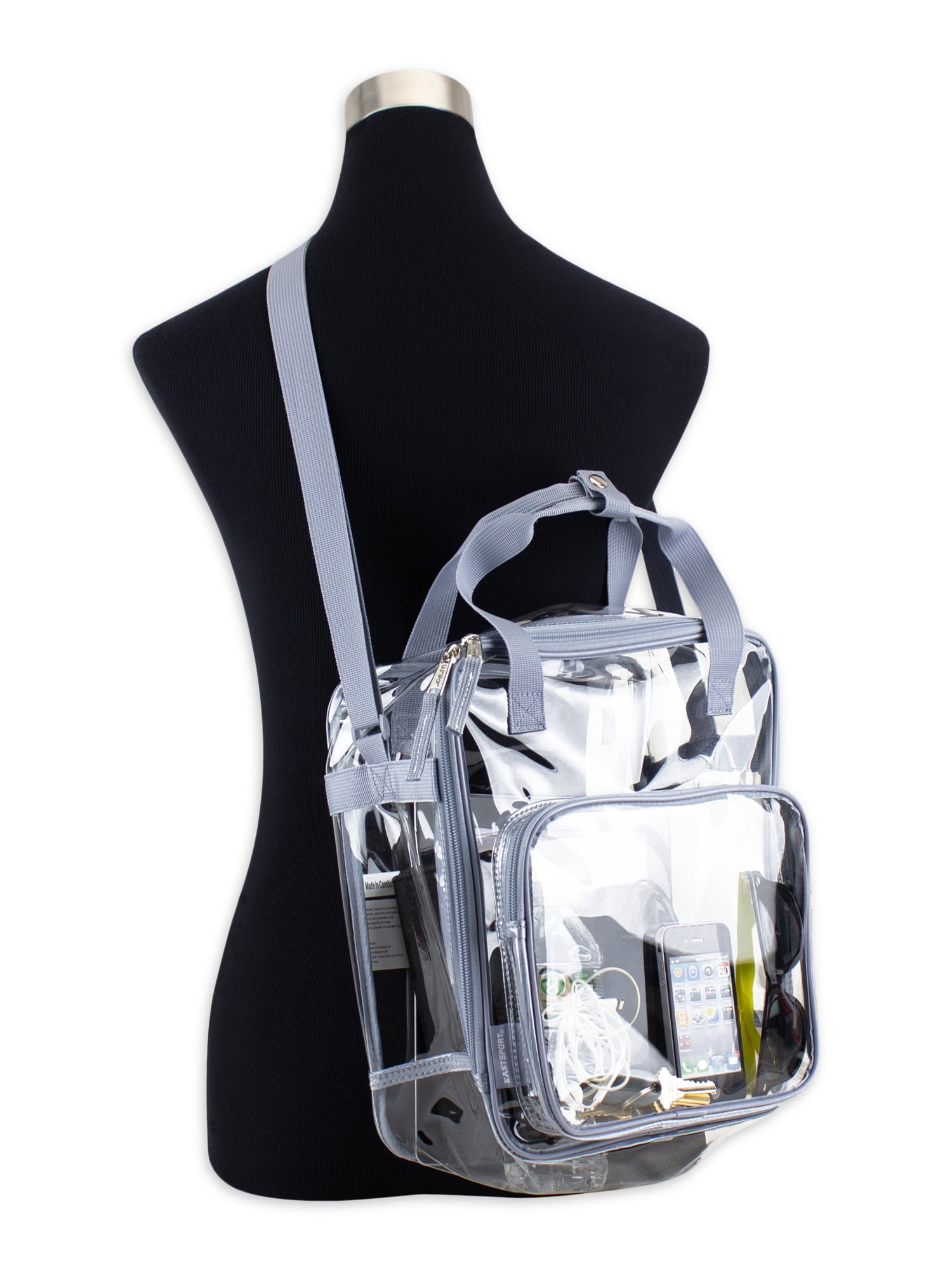 Eastsport Unisex Clear Double Handle Stadium Approved Tote, Grey Trim