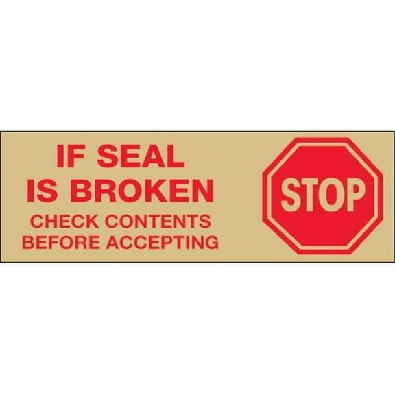 Tape Logic® Stop If Seal Is Broken Preprinted Carton-Sealing Tape, 3" Core, 2" x 55 Yd., Red/Tan, Case Of 36
