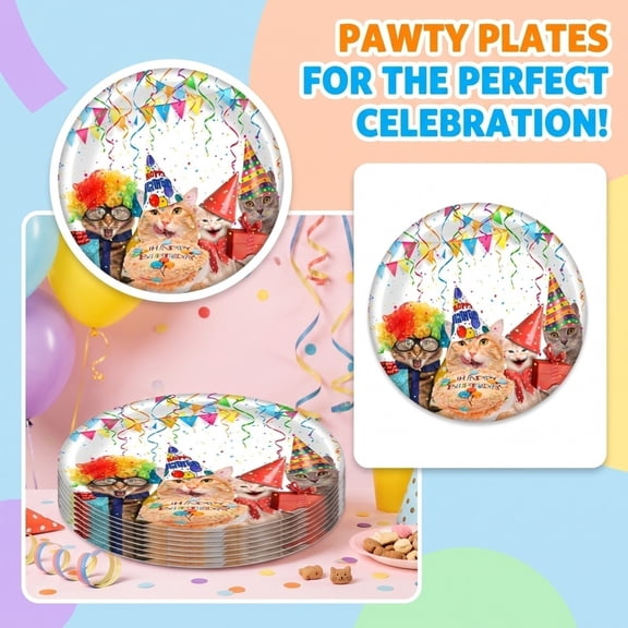 Cat Themed Birthday Party Decorations 7 Inch Disposable Paper Plates 10 Pack for Cat Birthday Parties Pet Party Supplies Table Decor