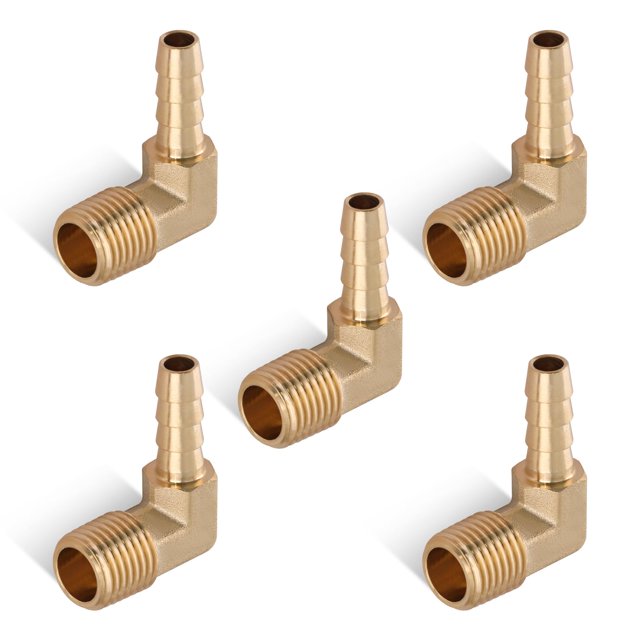 Boeray 5 piezas codo de 90 grados manguera de latón conector de púas -1/4 "" Barb a 1/4 "" macho NPT adaptador
