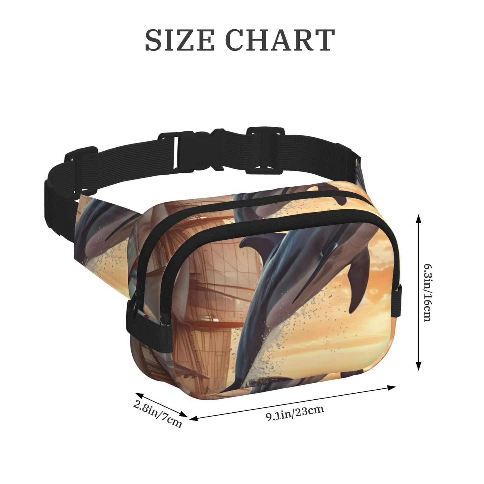 Picia Sailing Dancing Dolphin Print Square Double-Layer Waist Bag Mini Adjustable Waist Belt Bag Exercise Running Travel Hiking