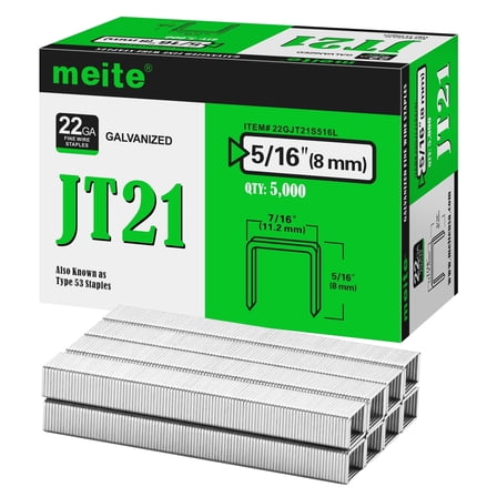 MEITE JT21 Staples 7/16" Crown 5/16" Length Galvanized Upholstery Staples 5,000 Counts