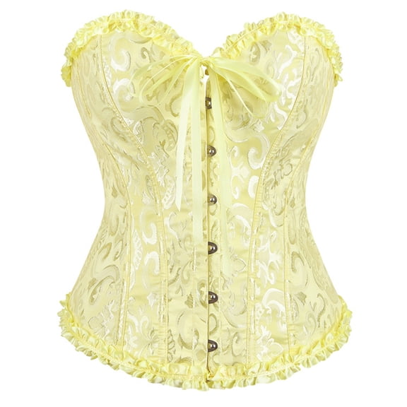 Women's Renaissance Corset Top, Lace up Corsets for Halloween Gothic Themed Party Shapewear Bustier Top, Yellow Size L