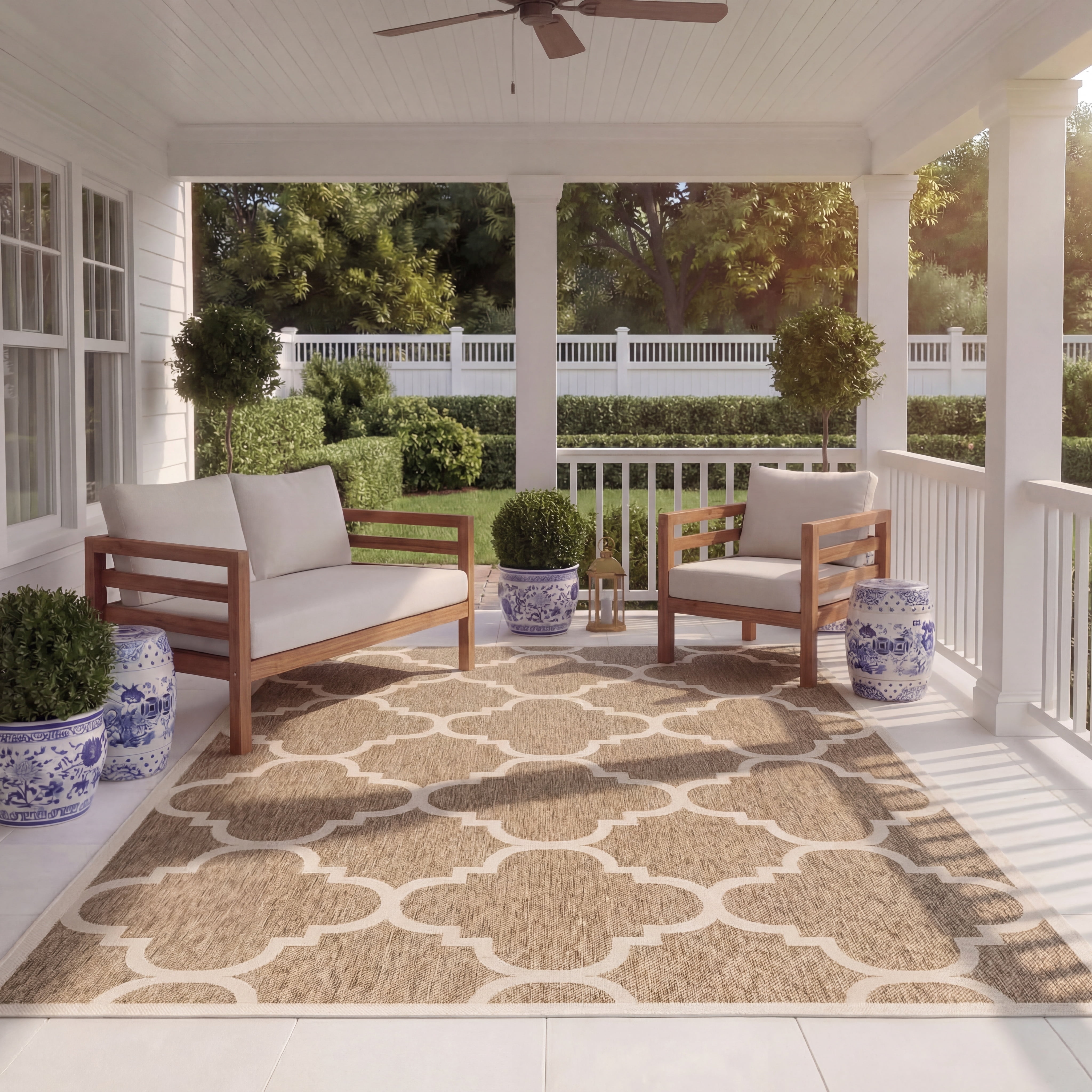 Safavieh Courtyard Becky Geometric Indoor/Outdoor Area Rug, Brown, 5'3" x 5'3" Square