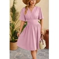 thumbnail image 6 of EASYBRAUS Women V Neck A Line Midi Dress Bell Sleeve Pleated Waist Spring Summer Dress, 6 of 8