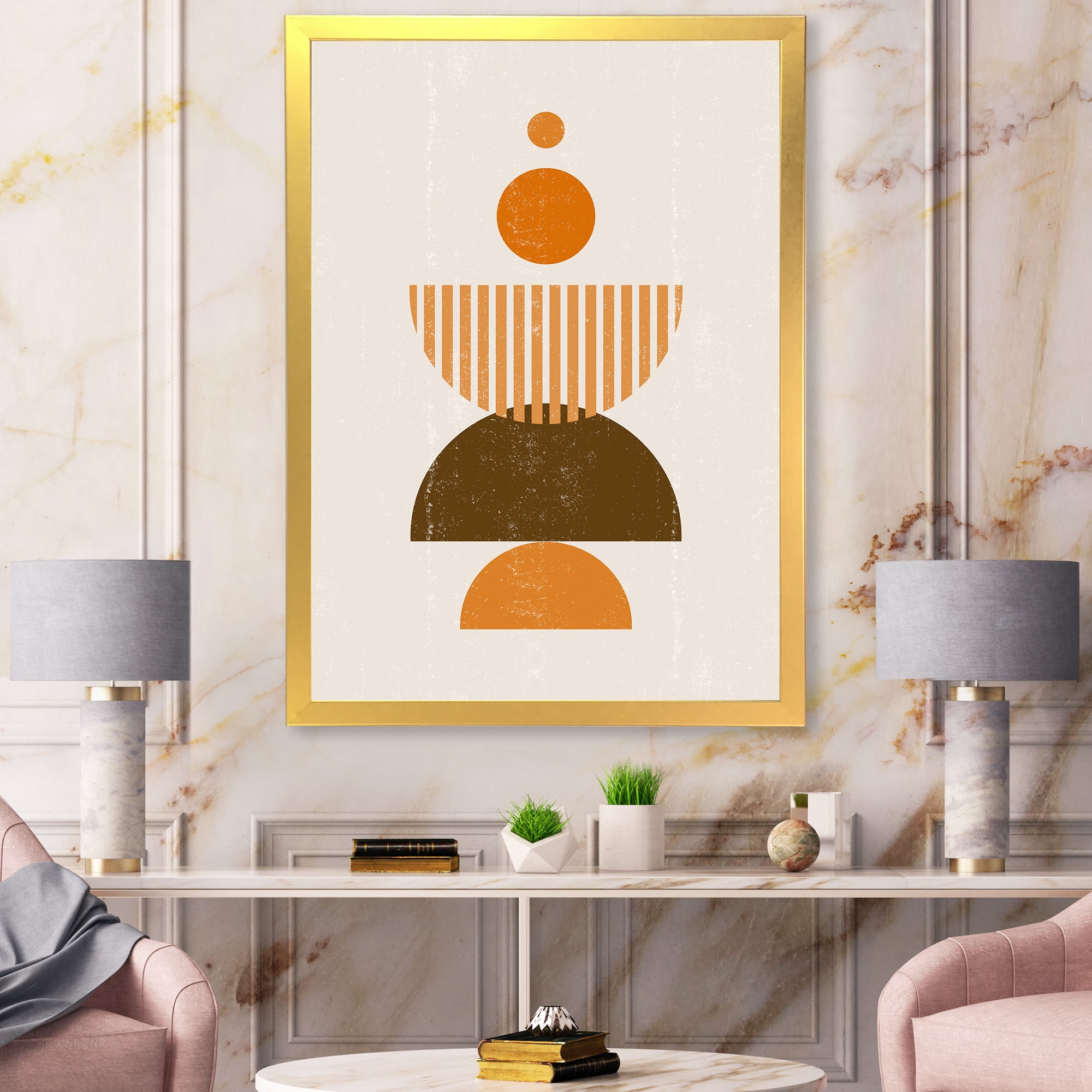 Designart 'Abstract Minimal Moon and Sun In Earth Tones I' Modern Framed Art Print