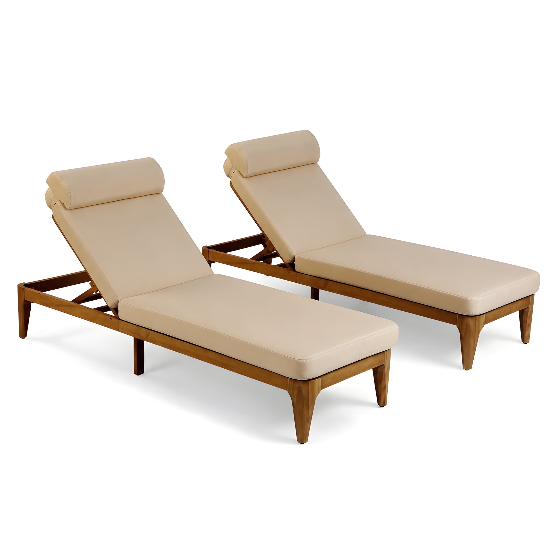Mintazer Outdoor Chaise Lounge Set of 2, Sun Lounge Chair with Removable Cushion & Head Pillow, Patio Recliner with 4 Gear Adjustable Recliner for Poolside Deck, Natural & Brown