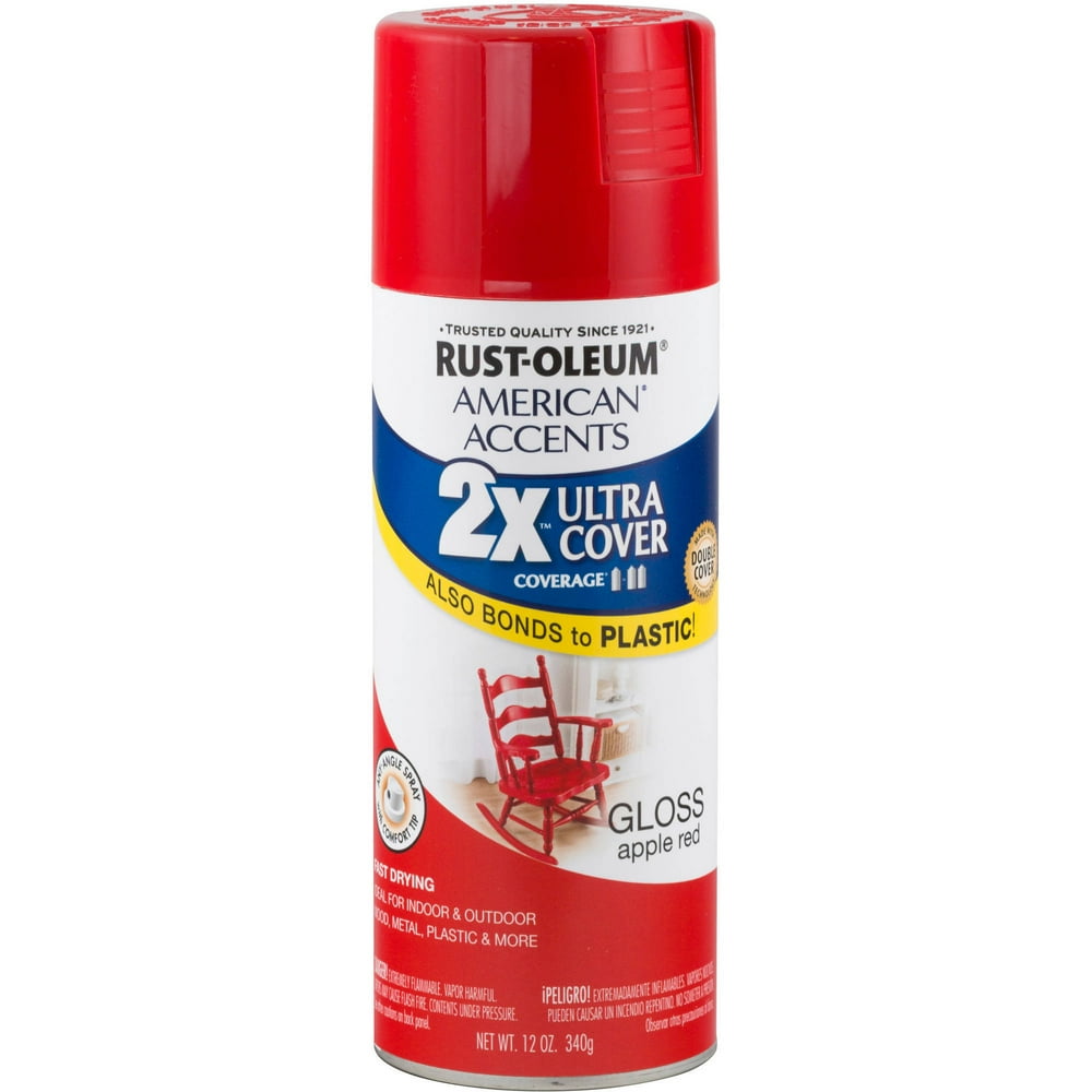 RustOleum American Accents Ultra Cover 2X Gloss Apple Red Spray Paint and Primer in 1, 12 oz