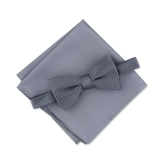 Alfani Men’s Basketweave Pre-Tied Bow Tie & Solid Pocket Square Set, Charcoal