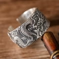 thumbnail image 2 of EOEMY Real Pure S925 Sterling Silver Band Men Gift 13mm Carved Sutra Dragon Open Ring, 2 of 8