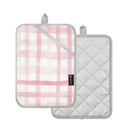 

2 Pcs Pot Holders Sets Oven Mitts Square Potholders Oven Hot Pads Heat Resistant for Kitchen Cooking Baking 7 x9.8 Soft Pink Stripes