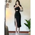 thumbnail image 2 of Vestido negro con abertura Irregular para mujer, ropa de calle elegante con agujeros para fiesta y vacaciones, combina con todo, 2 of 3