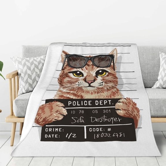 Rateoe Cat Holding Mugshot Sign Pattern Flannel Throw Blanket, Ultra-soft Blanket for Bed, Couch, Car, Hypoallergenic Anti-pilling blanket-40"x30"(Vertical)