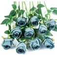 thumbnail image 1 of Xiao Hua 10 rosas artificiales de tallo largo de seda para ramo de boda, decoración del hogar (azul), 1 of 4