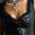 thumbnail image 5 of JGGSPWM Women's Leather Waistcoat Patchwork Lace Camisole V-neck Top Slim Fit Fashion Casual Jacket Vests Black XXL, 5 of 8