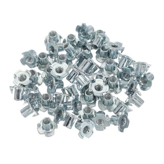 Uxcell 1/4-20 T-Nuts, Zinc Plated Steel 4-Pronged Tee Blind Nut 10 mm Length Four-jaw t Nuts Threaded Inserts Hardware 50 Pcs