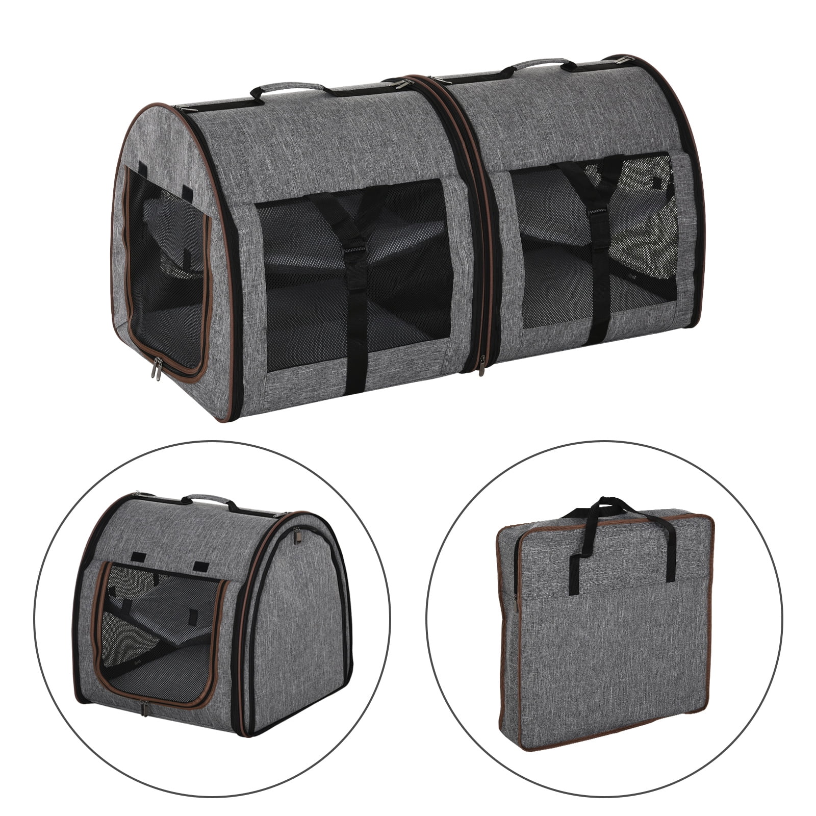 PawHut 39" Portable SoftSided Pet Cat Carrier With Divider, Dual
