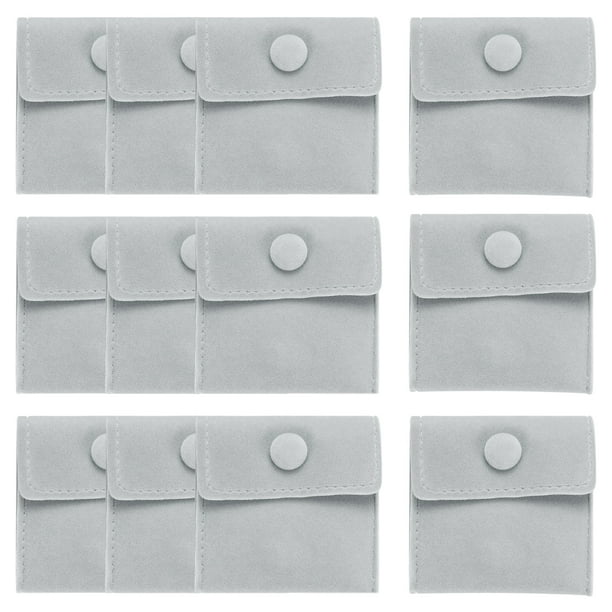 Uxcell 12 bolsas de joyería de terciopelo con botón a presión de 2.8x2.8 pulgadas para anillos, collares, pulseras, aretes, relojes, gris
