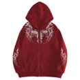 thumbnail image 3 of VeFlora Y2K Graphic Zip Up Hoodie for Men, Long Sleeve Drawstring Oversized Sweatshirt for Daily Wear Party(Red/S), 3 of 4