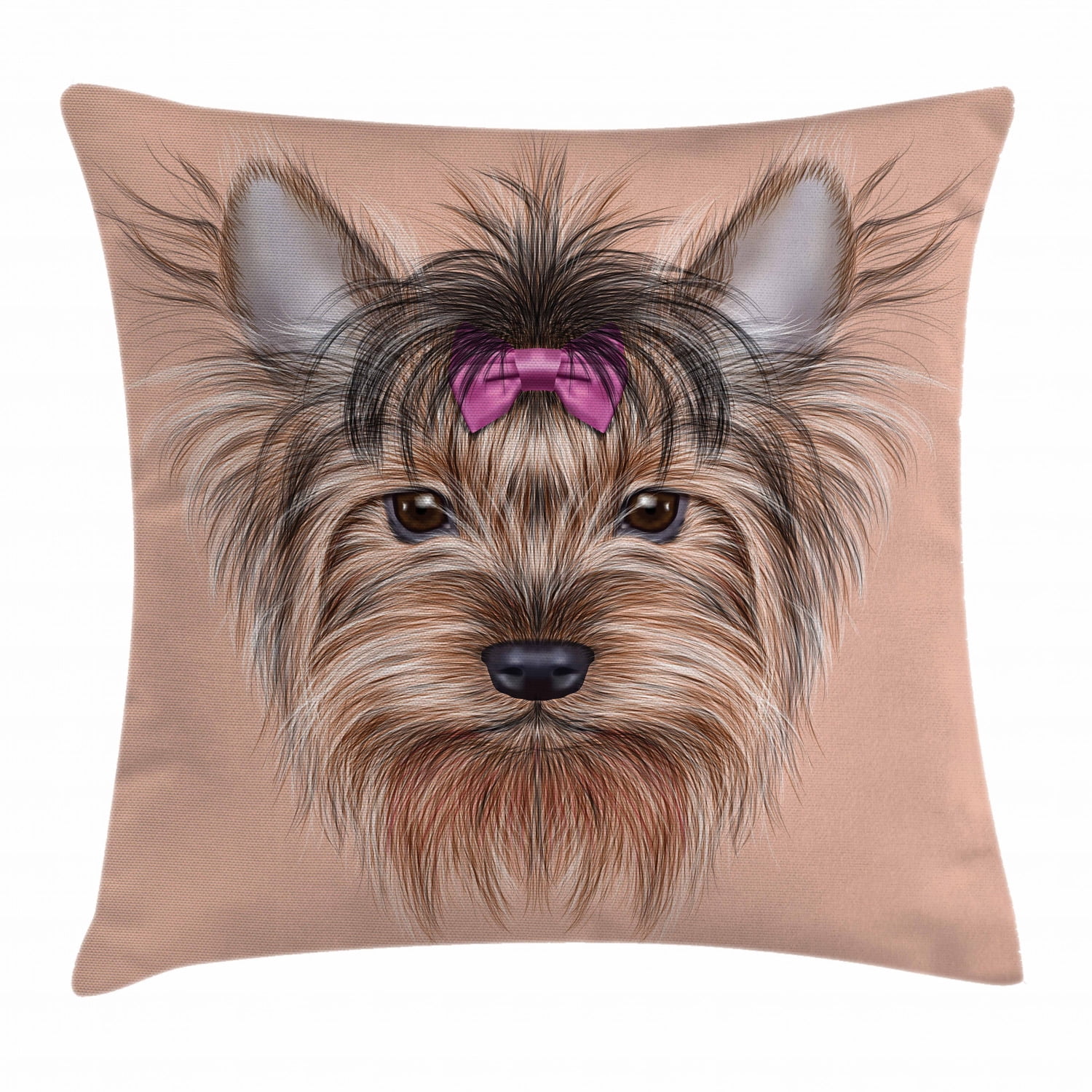 Yorkie Throw Pillow Cushion Cover, Realistic Computer Drawn Image of