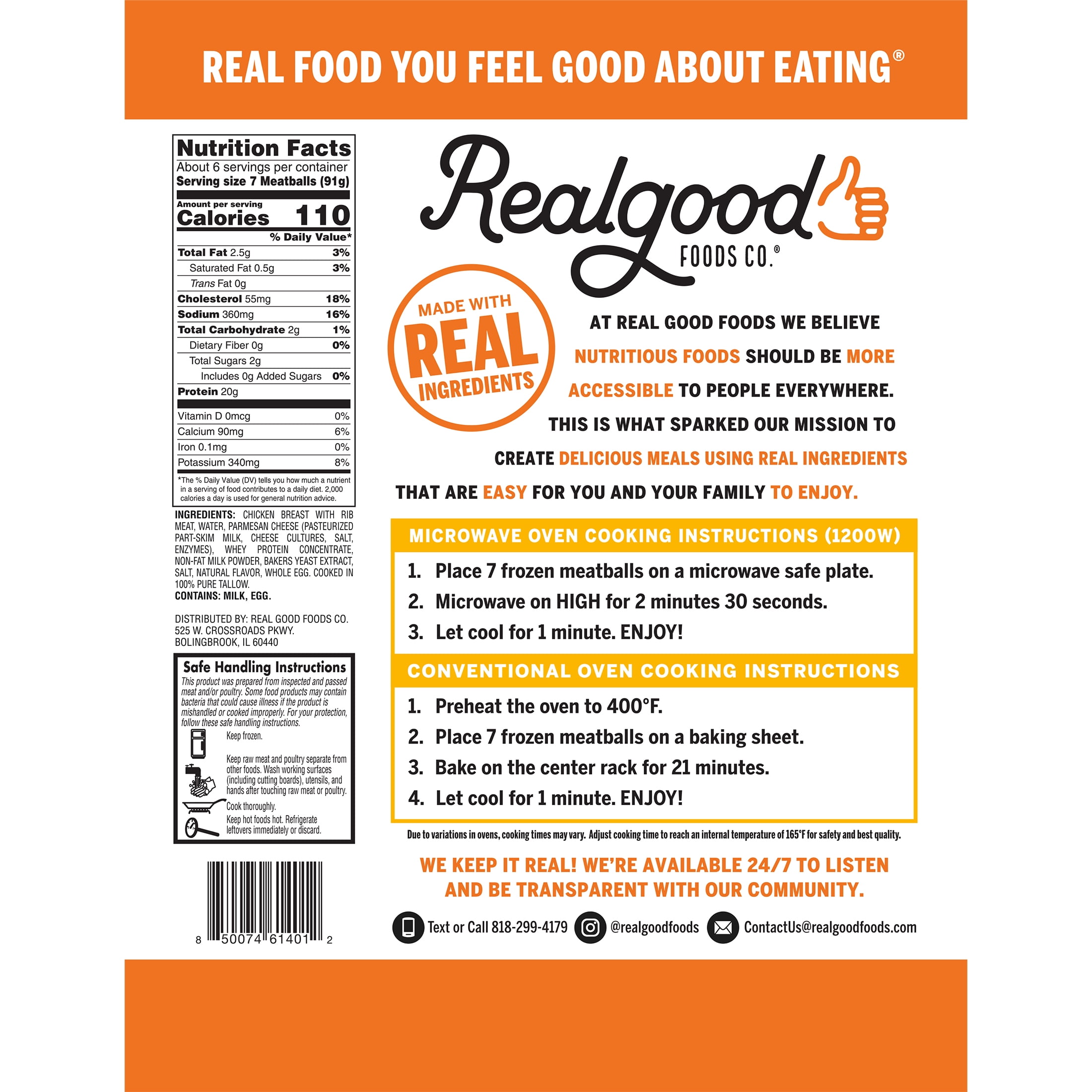 Realgood Foods Co. Gluten-Free Kids Fully Cooked Chicken Meatballs, 20oz Bag (Frozen)