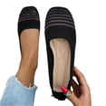 thumbnail image 3 of HTHLVMD Knitted Ballet Flats for Women, Breathable Slip-On Walking Shoes, Women's Breathable Knit Ballet Flats - Rainbow Stripe Detail Slip-On Comfort Shoes With Soft Insole, Black 5.5, 3 of 6