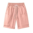 thumbnail image 4 of Juslio Shorts for Women Fashion Sporty Casual Breathable Linen Drawstring with Pockets Pink Shorts, 4 of 9