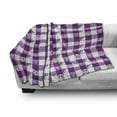 thumbnail image 3 of Plaid Soft Flannel Fleece Throw Blanket, Hearts Ying Yang Pattern Sign of Peace Pax Cultura Theme, Cozy Plush for Indoor and Outdoor Use, 50" x 60", Magenta Lavender White, by Ambesonne, 3 of 6