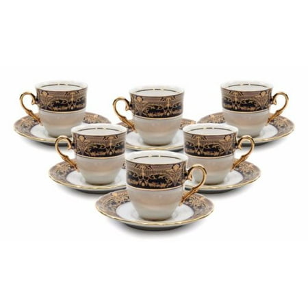 Porcelain Teacup Saucer - Royalty Porcelain 12-pc Espresso Coffee/ Tea Set, 24K Gold, Bone China Tableware (Tea Cup & Saucer Set,Vintage Cobalt Blue)