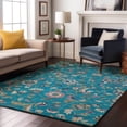 thumbnail image 4 of HomeRoots 679007 3 x 5 ft. Teal Pink & Copper Floral Washable Machine Made Rectangle Area Rug with UV Protection, 4 of 9