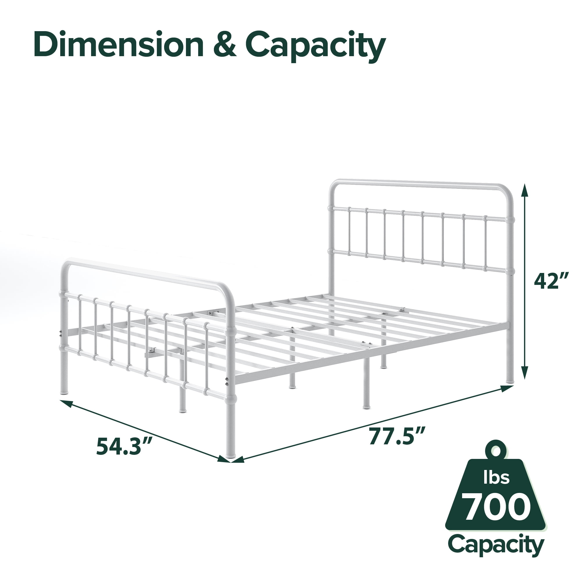 Zinus Florence 42" Metal Platform Bed Frame, White, Full