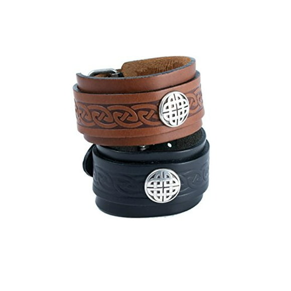 Biddy Murphy Jewelry Lee River Leather Men?s Celtic Leather Bracelet Brown Cuff & Buckle Irish Made