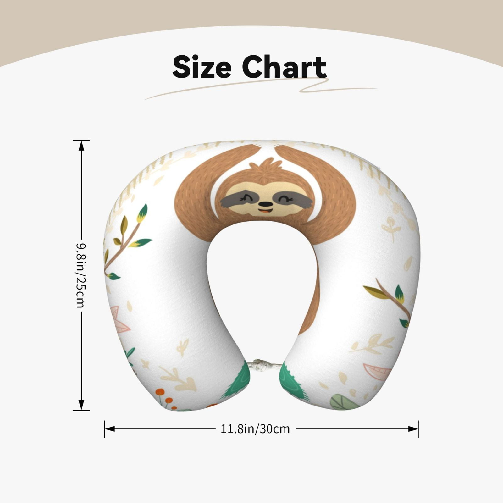 Xecao Cute Sloth In Yoga Pose Tree Print Memory Foam Cervical Neck Pillow Versatile U-Shaped Pillows for Home,Office,Camping,Travelling,Soft Washable Cover