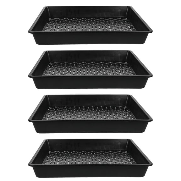4pcs Starter Trays with Fine Mesh, Black PP Plastic, Ideal for Kitchen Gardening and Plant Propagation